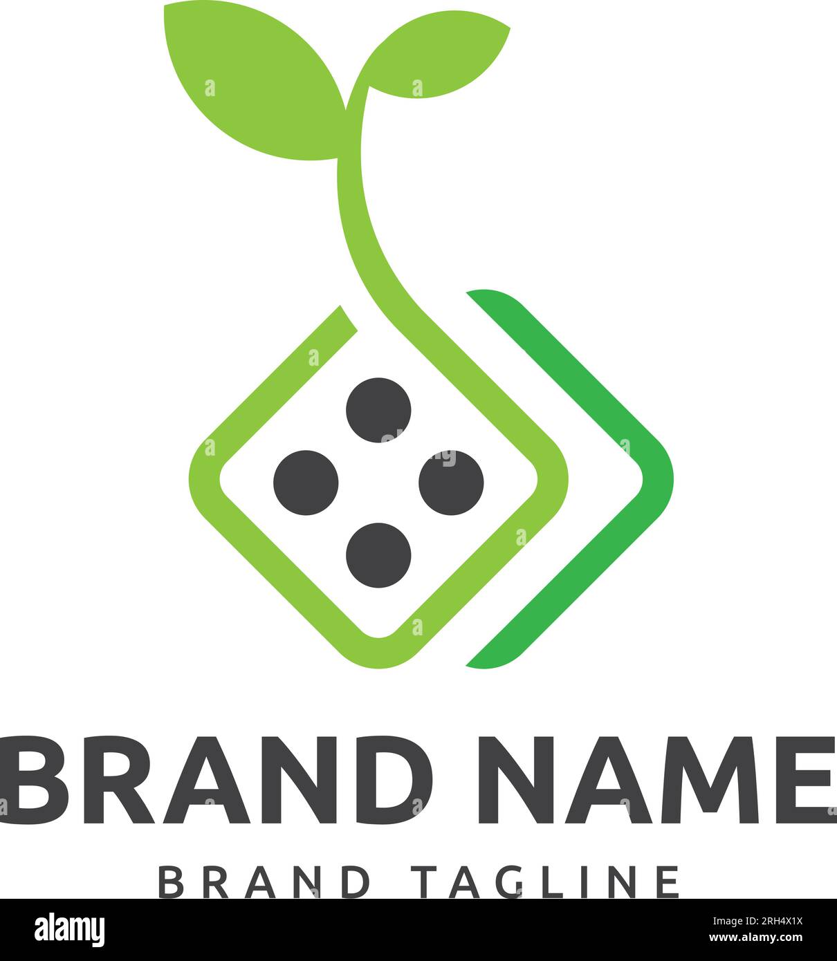 Würfelpflanze Logo. Kombiniertes Logo in Form eines Würfel- und Pflanzenlogos, Vorlage für das Würfelpflanzenlogo Stock Vektor