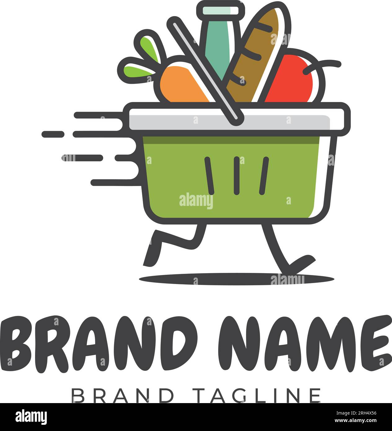 Logokombination aus einem Warenkorb mit Liefereffekt, Logovorlage. Stock Vektor