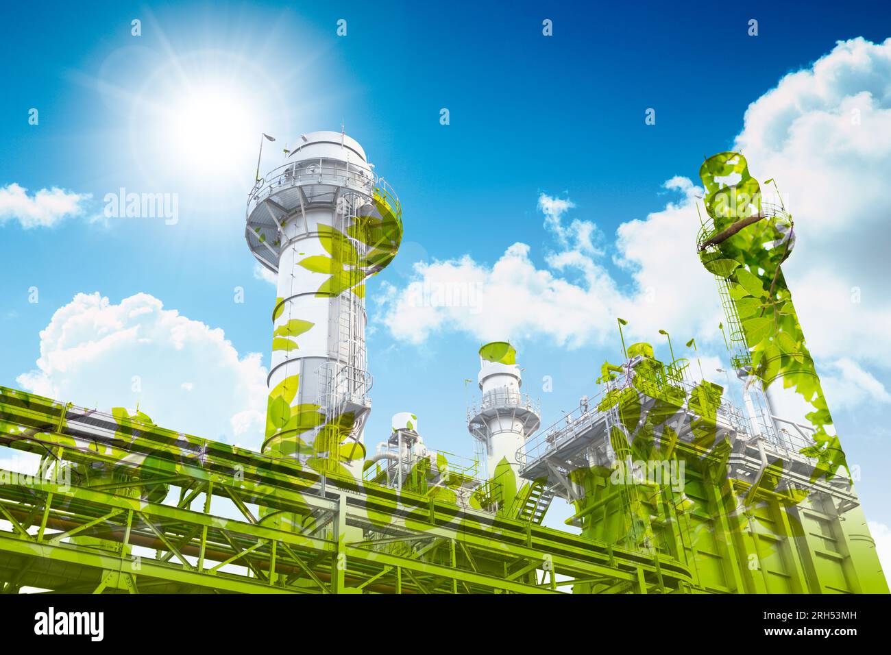 Umweltfreundliche Industrie. Eco-Kraftwerk, Erdölproduktion, umweltschonend. Nachhaltiges Fabrikkonzept Stockfoto