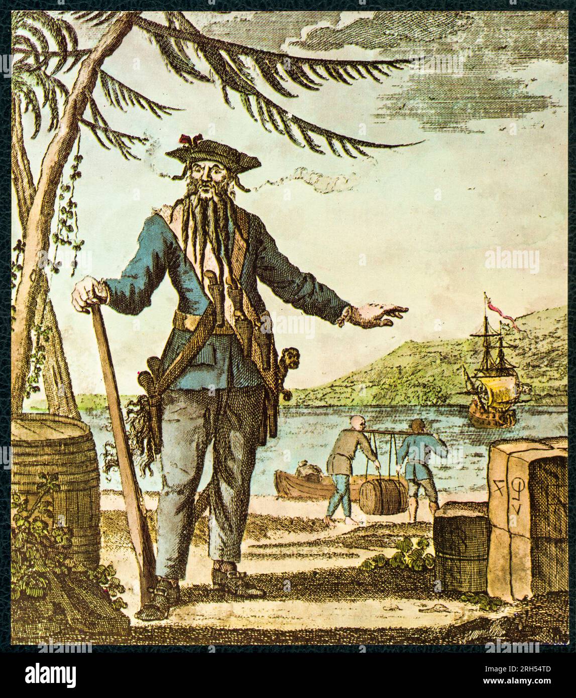 Edward Teach (alternativ Edward Thatch, ca. 1680. Bis 22. November 1718), besser bekannt als Blackbeard, war ein englischer Pirat, der um die Westindischen Inseln und die Ostküste der nordamerikanischen Kolonien Großbritanniens operierte. Stockfoto