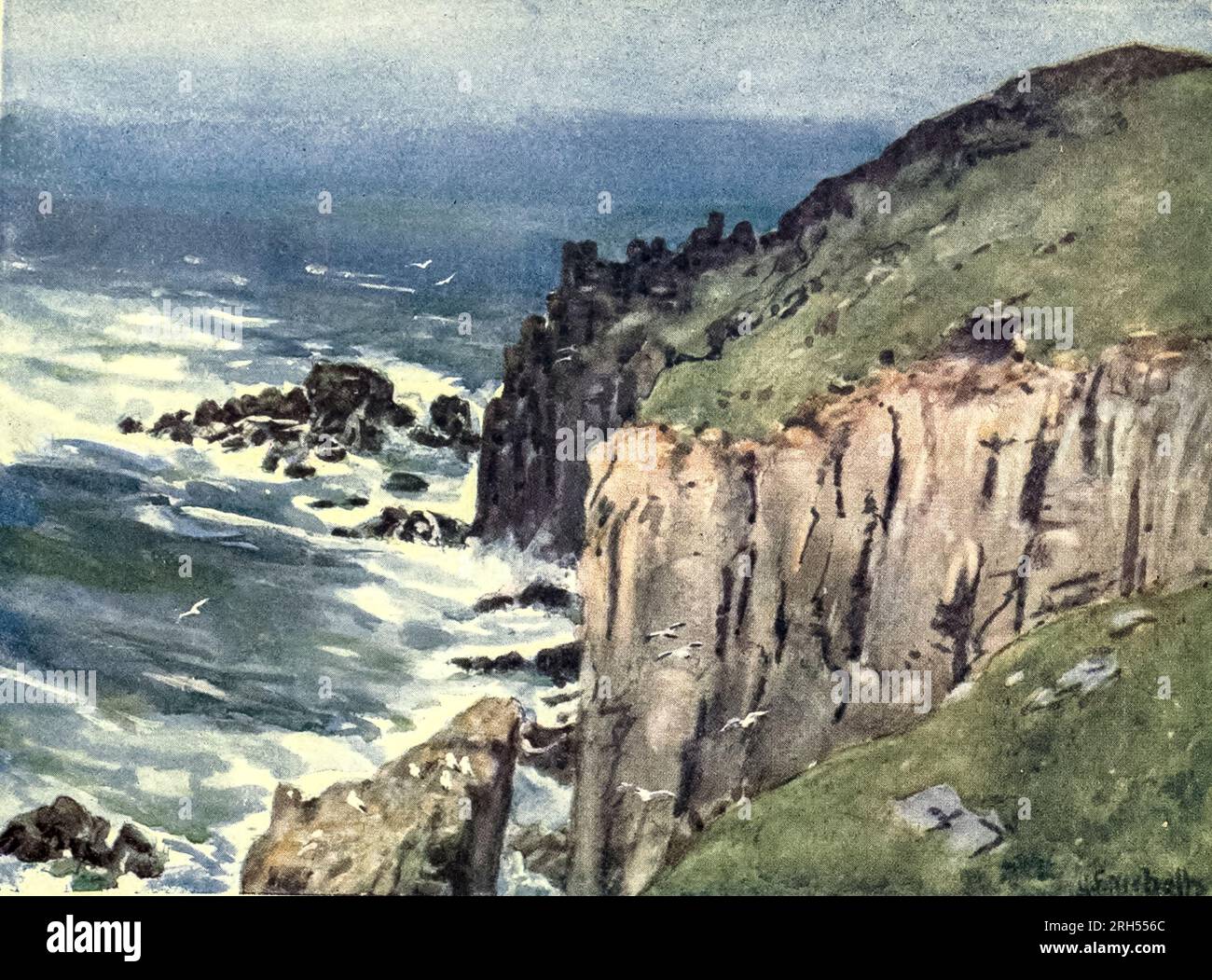 The Land's End - Frontispiece Watercolour von George F. Nicholls, aus dem Buch ' Cornwall ' von Geraldine Edith Mitton, Herausgeber London : A. & C. Black 1915 Stockfoto