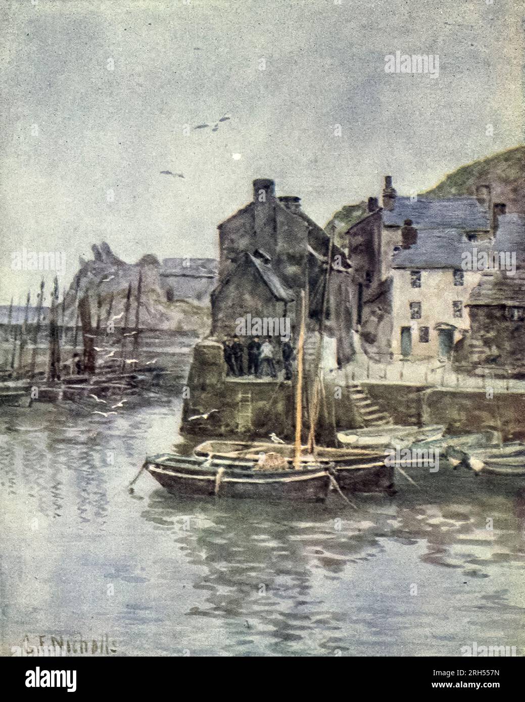 Im Polperro Watercolour von George F. Nicholls, aus dem Buch ' Cornwall ' von Geraldine Edith Mitton, Herausgeber London : A. & C. Black 1915 Stockfoto