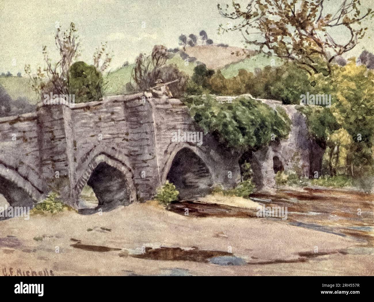 Old Bridge at Lostwithiel Watercolour von George F. Nicholls, aus dem Buch ' Cornwall ' von Geraldine Edith Mitton, Herausgeber London : A. & C. Black 1915 Stockfoto