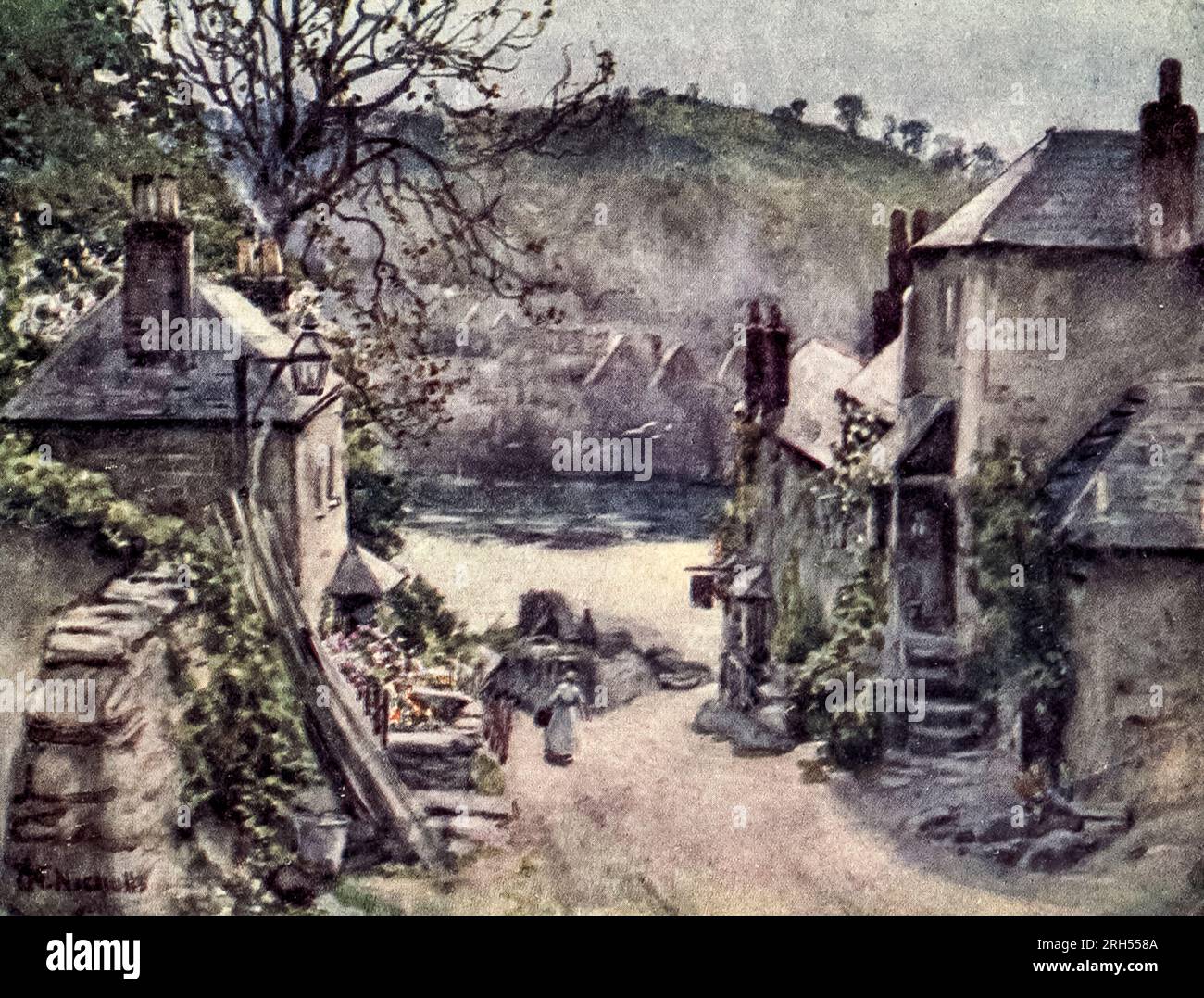 Bodinnick Ferry, Fowey Watercolour von George F. Nicholls, aus dem Buch ' Cornwall ' von Geraldine Edith Mitton, Herausgeber London : A. & C. Black 1915 Stockfoto