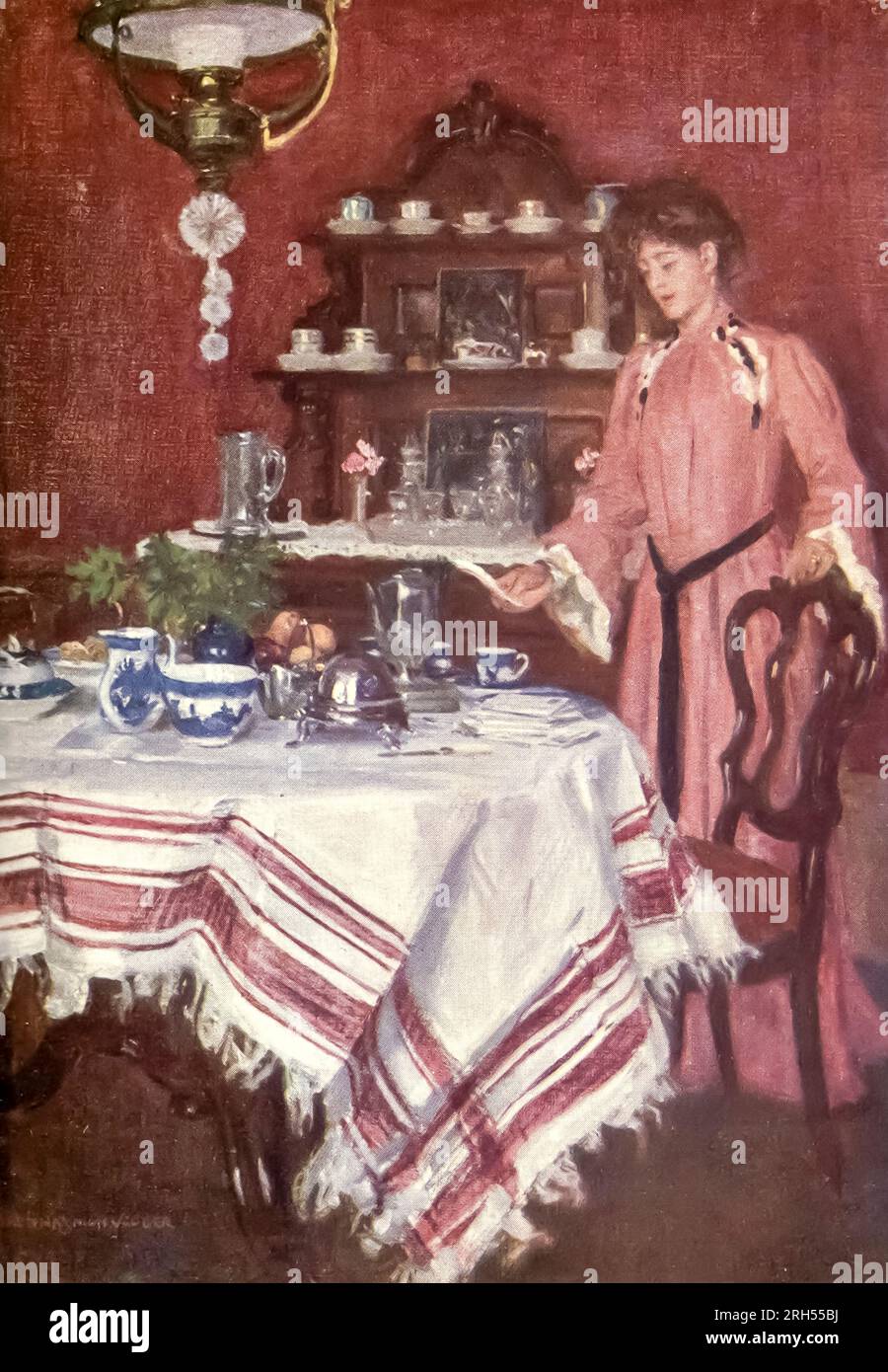 Die Rechnungen für meine Rosen und Zwiebeln lagen alle auf dem Tisch, als ich heute Morgen zum Frühstück kam, illustriert von Simon Harmon Vedder aus dem Buch "Elizabeth and their German Garden". " Von Elizabeth von Arnim Publisher London Macmillan 1906 Stockfoto