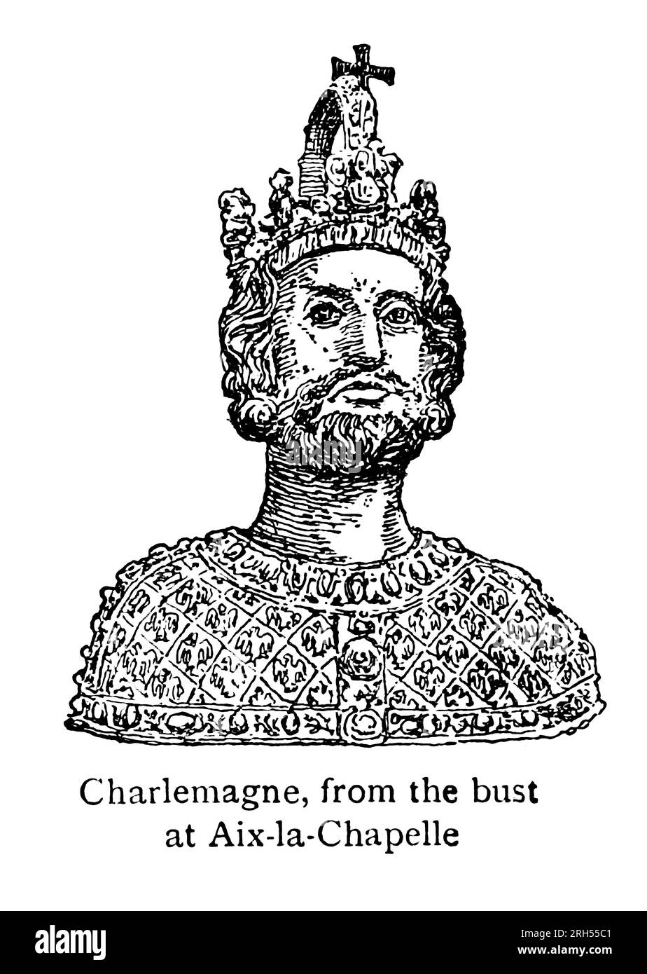 Charlemagne, aus der Büste von Aix-la-Chapelle aus dem Buch " Deutschland " John Finnemore (1863-1915) war ein britischer Lehrer und Schriftsteller von fiktiven Romanen und Geschichte und Geografie-Texten von Ländern - die meisten sind für jüngere Leser. Finnemore hat Geschichten in beliebten Jungenzeitschriften seiner Zeit erzählt, wie z. B. The Boy's Own Paper und Boys' Realm, aber man erinnert sich am besten an seine Bücher über Teddy Lester und seine Freunde in Slapton, einer fiktiven englischen öffentlichen Schule. Die Geschichten sind stark sportlich ausgerichtet, und Lester ist in Rugby, Cricket und anderen Spielen hervorragend. Er schrieb auch ein paar Erwachsene nov Stockfoto