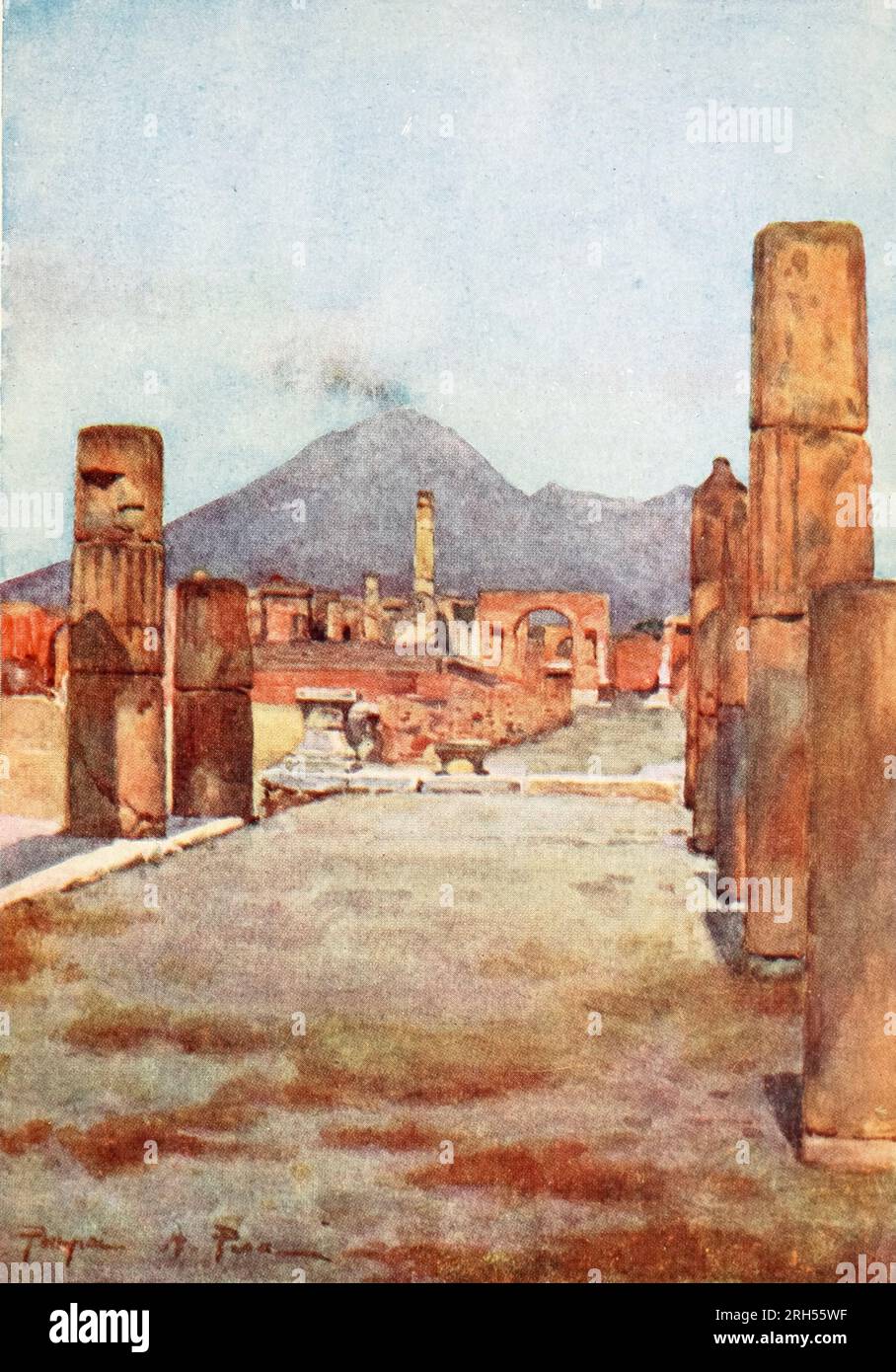 Eine STRASSE IN POMPEJI aus dem Buch " Italien ", das Teil der Serie " Peeps of History " von John Finnemore (1863-1915) war ein britischer Lehrer und Schriftsteller von fiktiven Romanen und Geschichte und Geografie-Texten von Ländern - die meisten sind für jüngere Leser. Finnemore hat Geschichten in beliebten Jungenzeitschriften seiner Zeit erzählt, wie z. B. The Boy's Own Paper und Boys' Realm, aber man erinnert sich am besten an seine Bücher über Teddy Lester und seine Freunde in Slapton, einer fiktiven englischen öffentlichen Schule. Die Geschichten sind stark sportlich ausgerichtet, und Lester ist in Rugby, Cricket und anderen Spielen hervorragend. Er hat auch geschrieben Stockfoto