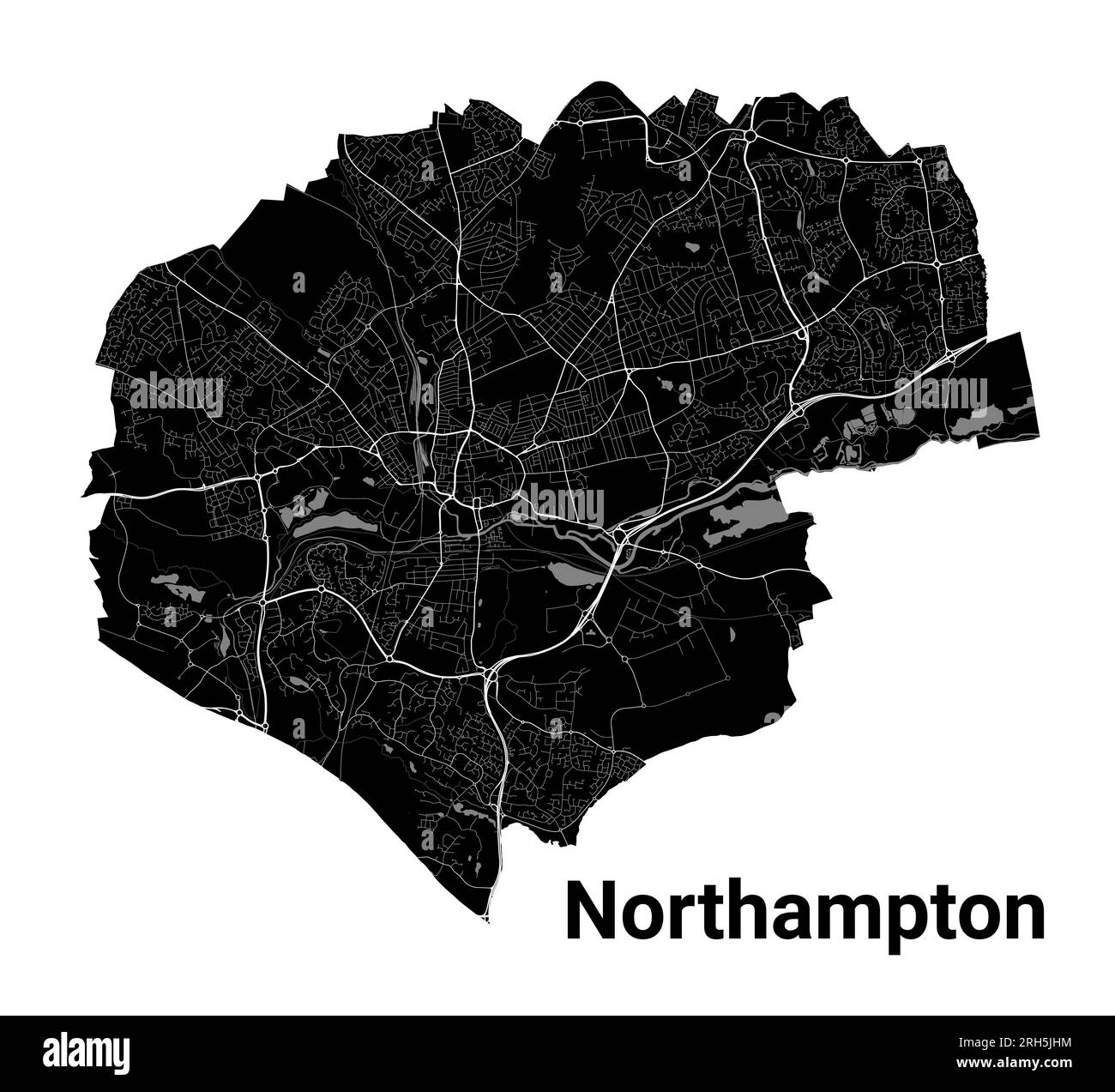 Schwarzer Stadtplan von Northampton, detaillierte Verwaltung Stock Vektor