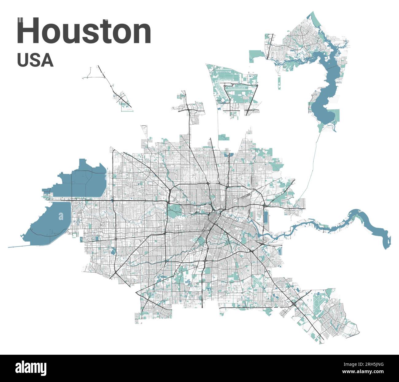 Karte von Houston, detailliertes Verwaltungsgebiet mit Grenze Stock Vektor