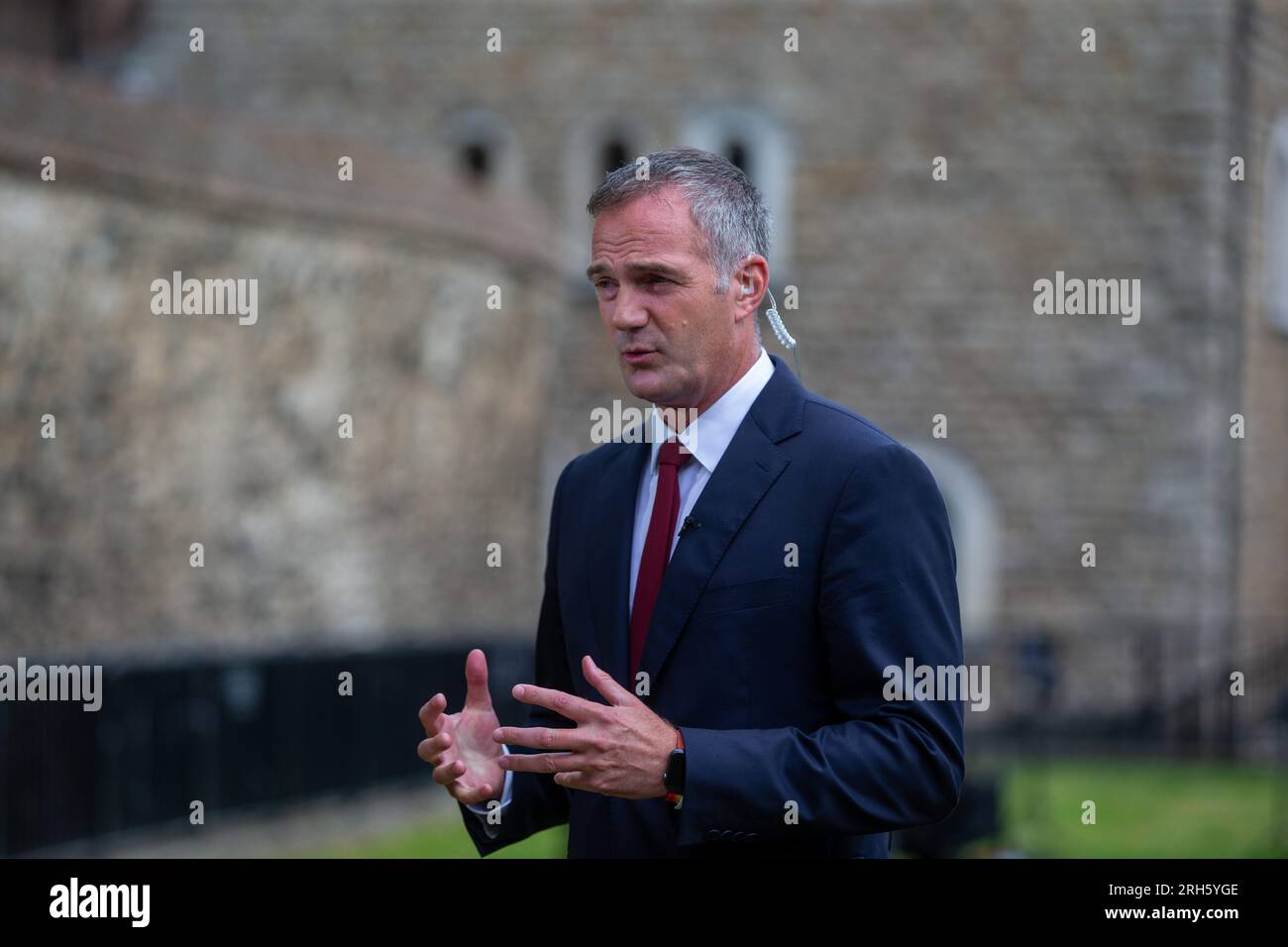 London, Vereinigtes Königreich. August 14 2023. Der Schattenstaatssekretär für Nordirland Peter Kyle ist während der morgendlichen Medienrunde in Westminster zu sehen. Kredit: Tayfun Salci / Alamy Live News Stockfoto