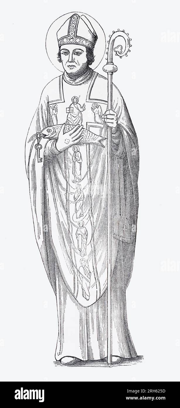 Saint Egwin, 3. Bischof von Worcester. Auch bekannt als Ecgwine, Ecqwin oder Eegwine. Gravur aus dem Leben der Heiligen von Sabin Baring-Gould. Stockfoto