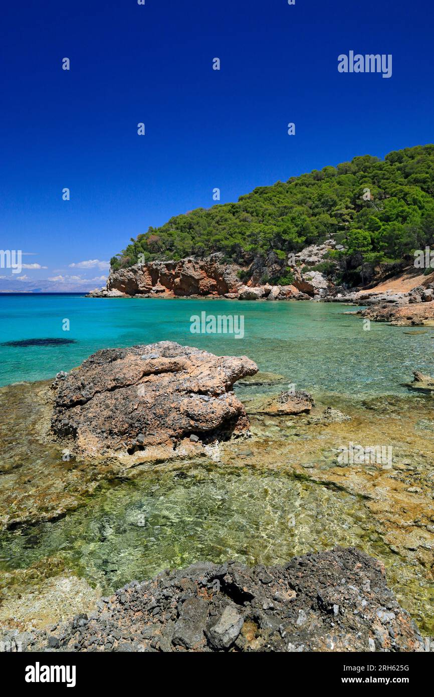 Dragonera Beach, Agistri, Saronische Inseln, Griechenland. Stockfoto