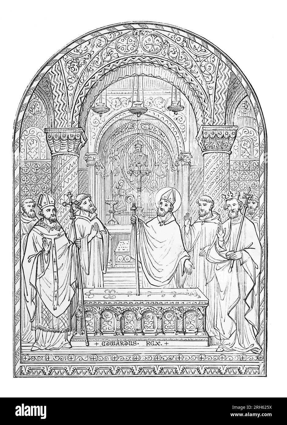 St. Wulstan, Bischof von Worcester von 1062 bis 1095. Aus einem Design von Augustus Welby Northmore Pugin. Gravur aus dem Leben der Heiligen von Sabin Baring-Gould. Stockfoto