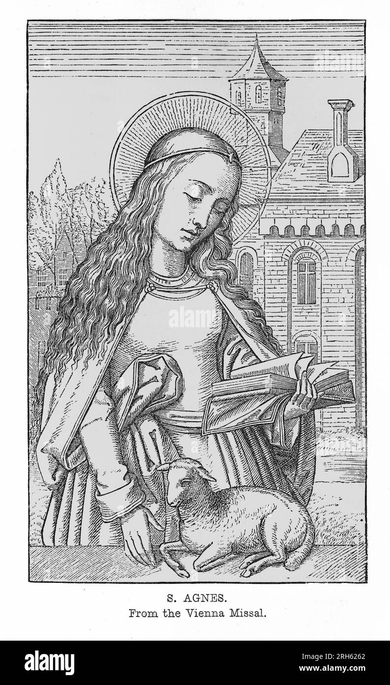 Die Heilige Agnes. Gravur aus dem Wiener Missal, veröffentlicht in "Lives of the Saints" von Sabin Baring-Gould. Stockfoto