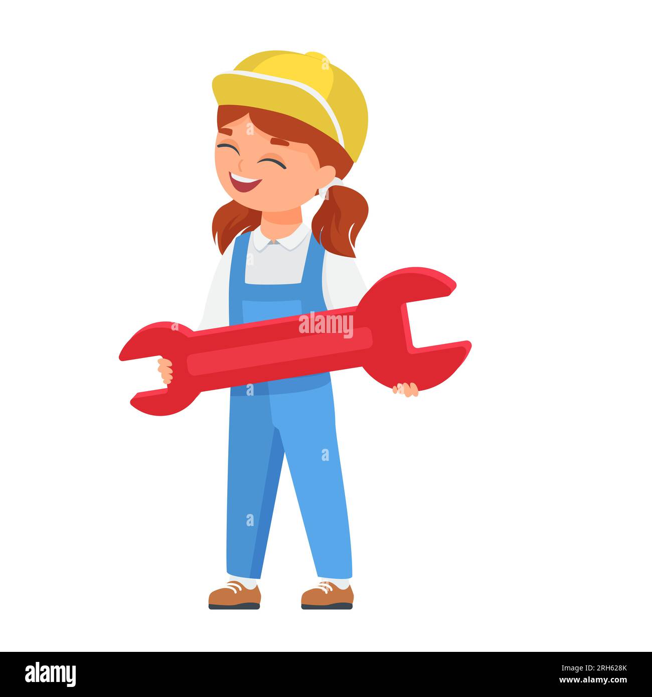 Ein kleines Mädchen mit Mechanik-Job. Zukunftstraum-Beruf, Kinderberuf-Vektorgrafik Stock Vektor