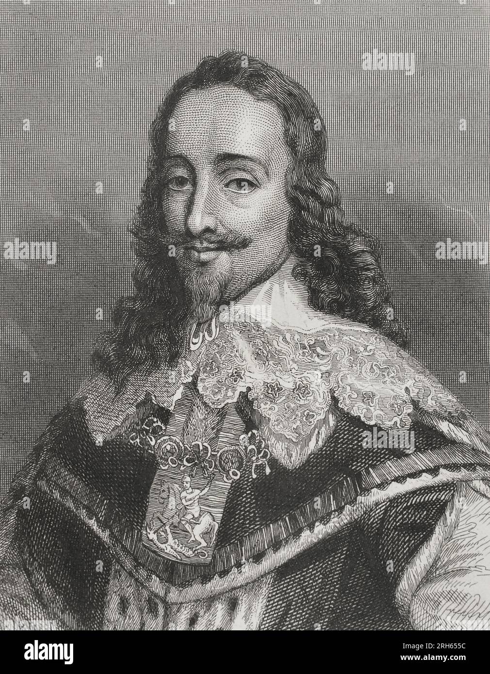 Karl I. (1600-1649). König von England und Schottland (1625–1649). Hochformat. Gravur. "Historia Universal", von Cesar Cantu. Band V. 1856. Stockfoto