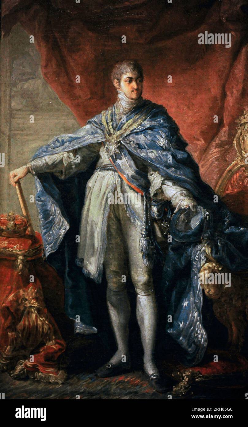 Ferdinand VII (1784-1833). König von Spanien. Ferdinand VII trägt die Gewohnheit des Ordens von Karl III. Von Vicente Lopez Portana (1772-1850), ca. 1808. Lazaro Galdiano Museum, Madrid, Spanien. Stockfoto
