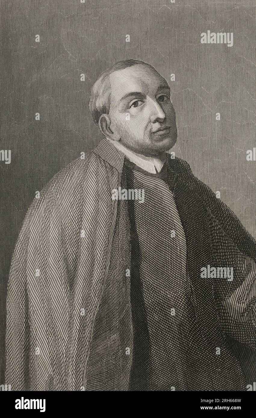 Ambrosio de Morales (1513-1591). Spanischer Chronist des Königreichs, Historiker und Archäologe. Hochformat. Stich von Antonio Roca. Las Glorias Nacionales. Band I, Ausgabe Madrid-Barcelona, 1852. Stockfoto