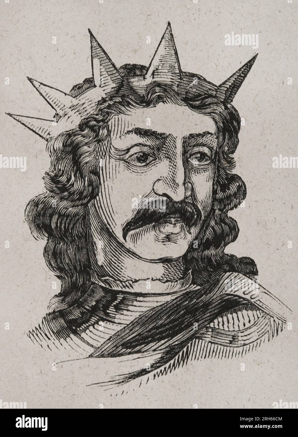 Ordono II (ca. 872-924). König von Galicien (910-914) und Leon (914-924). Porträt. Gravur. Las Glorias Nacionales. Band II, Madrid-Barcelona Ausgabe, 1853. Stockfoto