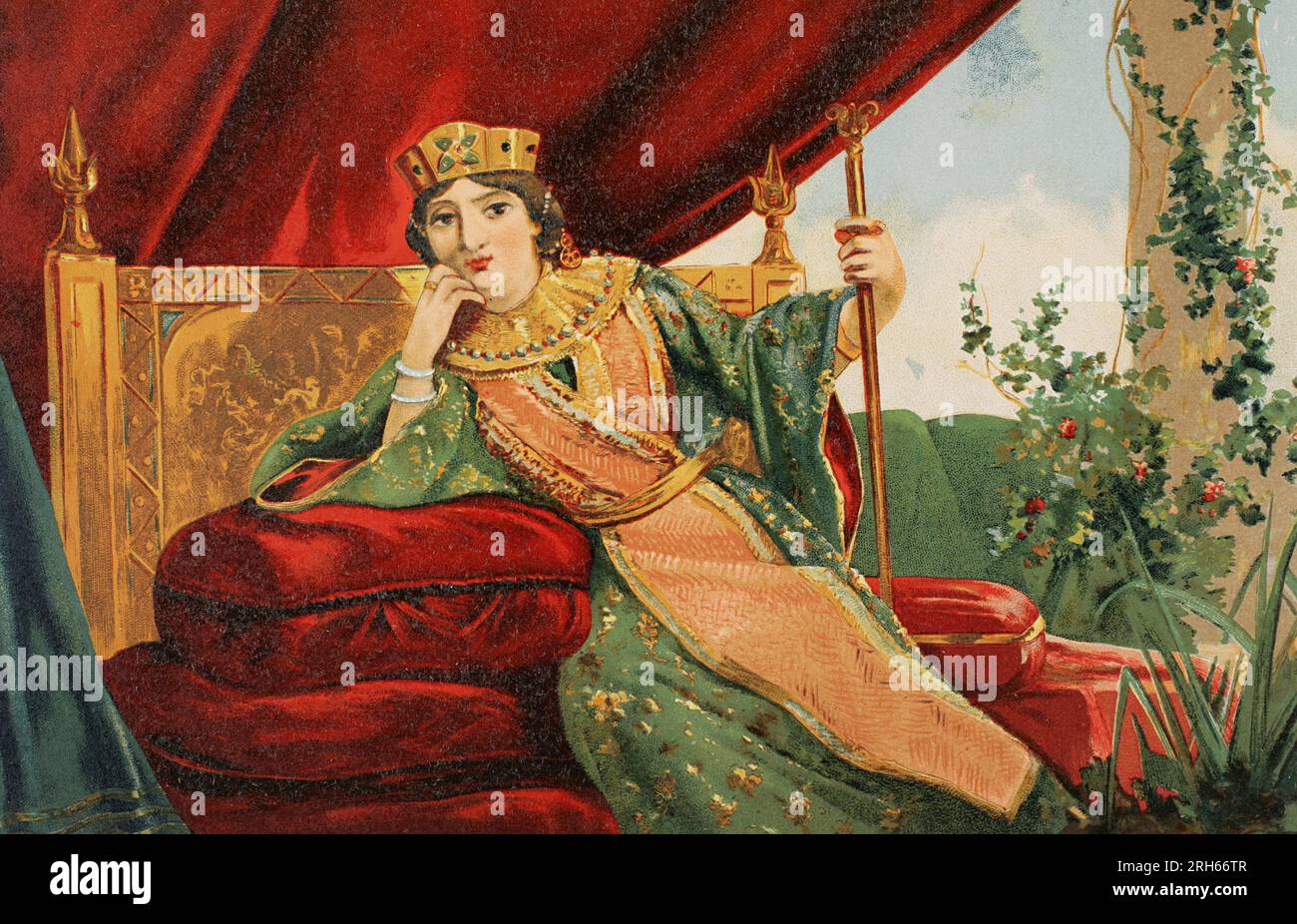 Theodora (ca. 815-867). Kaiserin von Byzanz (830-842) durch Heirat mit Kaiser Theophilus. Regent von 842 bis 856. Chromolithographie. "Historia Universal" (Universale Geschichte) von Cesar Cantu. Band V. veröffentlicht in Barcelona, 1884. Stockfoto