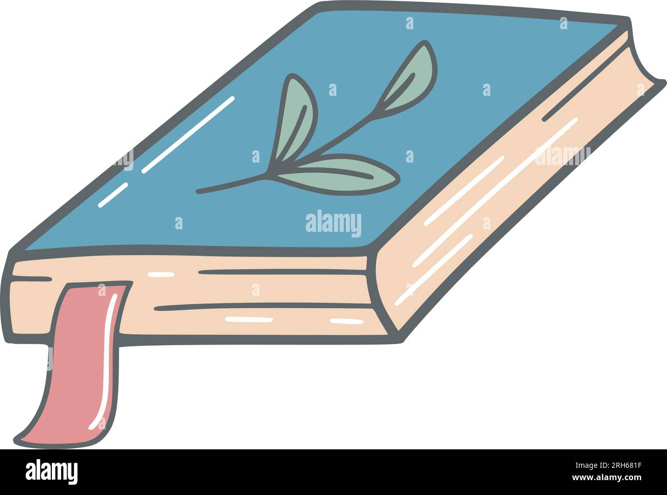 Geschlossenes Buch mit Lesezeichen für den Skizzenstil „Doodle“. Süßes Buch mit botanischem Dekor. Einfacher handgezeichneter Notizblock mit Zweig, Darstellung isolierter Vektoren Stock Vektor