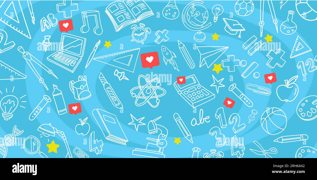 Zurück zur Schule Hand gezeichnet, Kritzeln und Vektor Illustration Symbole Set Stock Vektor