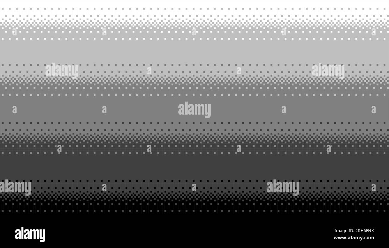 Nahtloser schwarzer bis weißer verlaufender Hintergrund im Pixel Art-Stil. 8-Bit-Dithering im Hintergrund. Vektordarstellung Stock Vektor