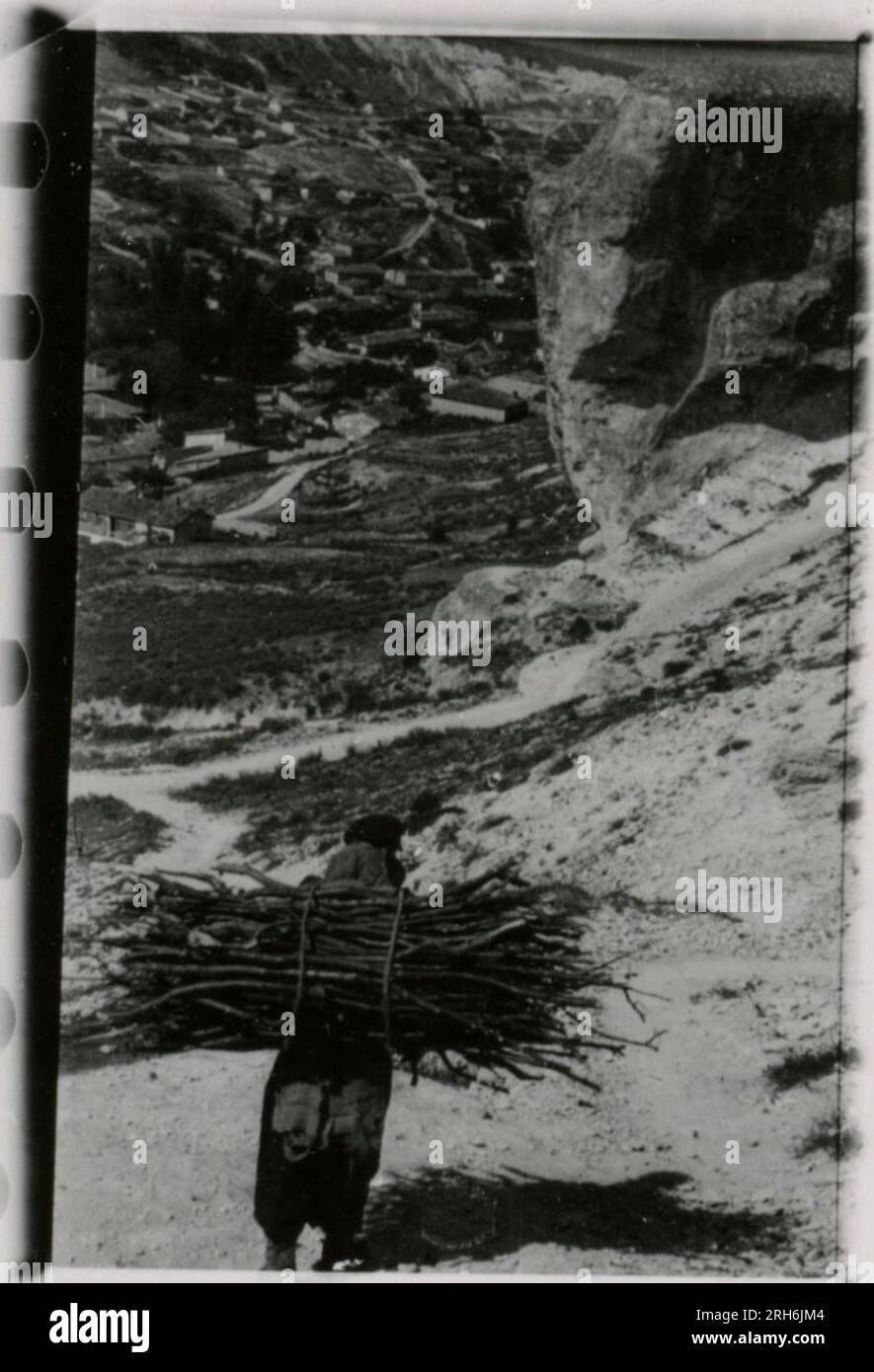 SS-Fotograf, Geyk (Russland) Winterszenen - Ausgraben von Fahrzeugen aus Schnee, Kampfpositionen, Schneeräumen vom Flugplatz mit JU-52 und JU-188; Auszeichnungen im Feld mit Sepp Dietrich und anderen Offizieren; Soldatenshow; schwere Artillerie; zerstörte Stadt- und Hafenszenen; russischer Panzer unter deutscher Flagge gefangen; Beobachtungsposten; zerstörte Befestigungsanlagen in Sewastopol; Flugplatz mit JU-52s; Landschaftsaufnahmen aus der Vogelperspektive; Kampfpositionen in bergigem Gelände; mehrere Bilder von General Hermman Hoth; Nebelwerfer-Schüsse, Panzerkampfwagen 38(t) Stockfoto