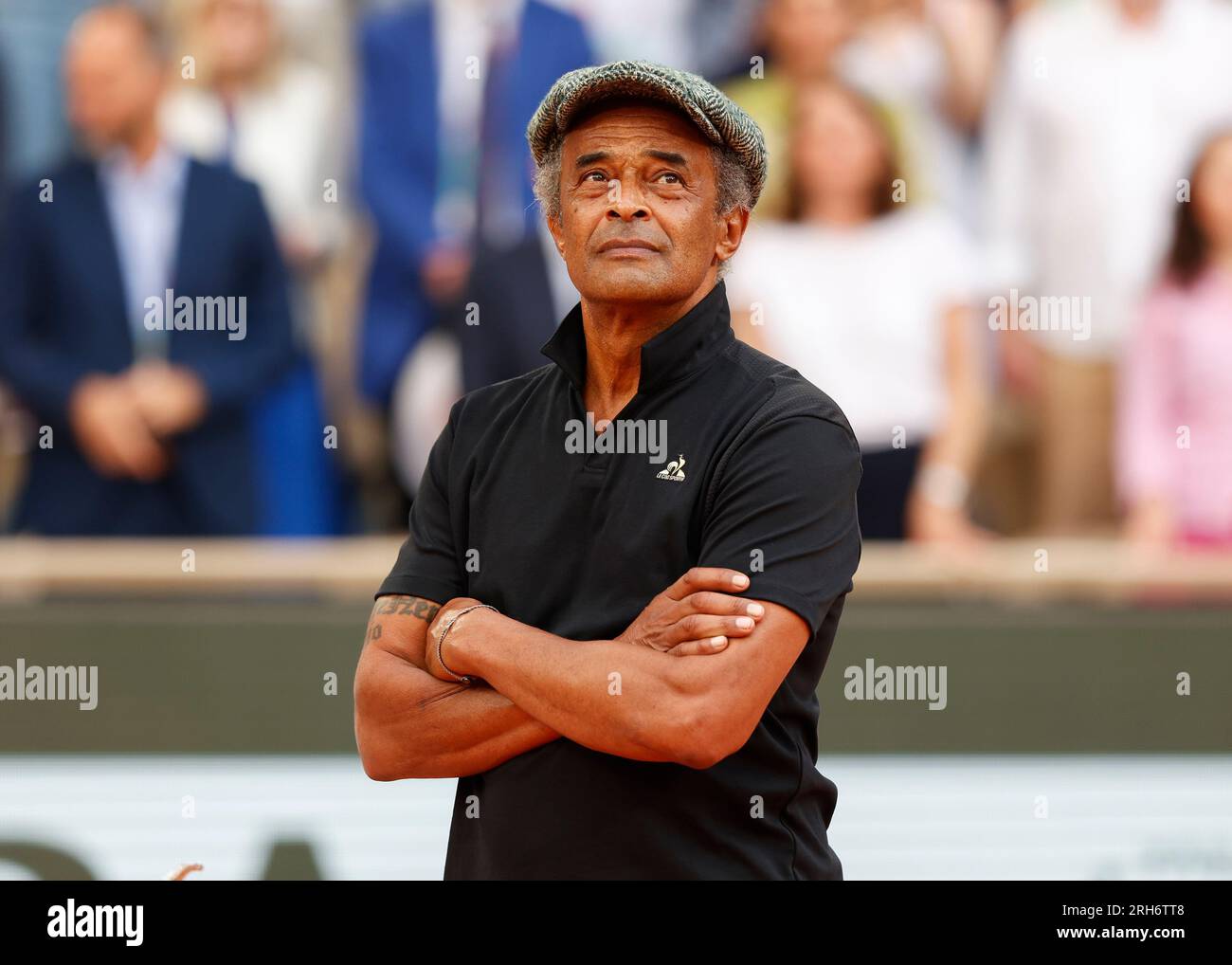 Französische Tennislegende Yannick Noah bei der French Open 2023 menÕs Singles Trophäe Präsentation, Roland Garros, Paris, Frankreich, Europa. Stockfoto