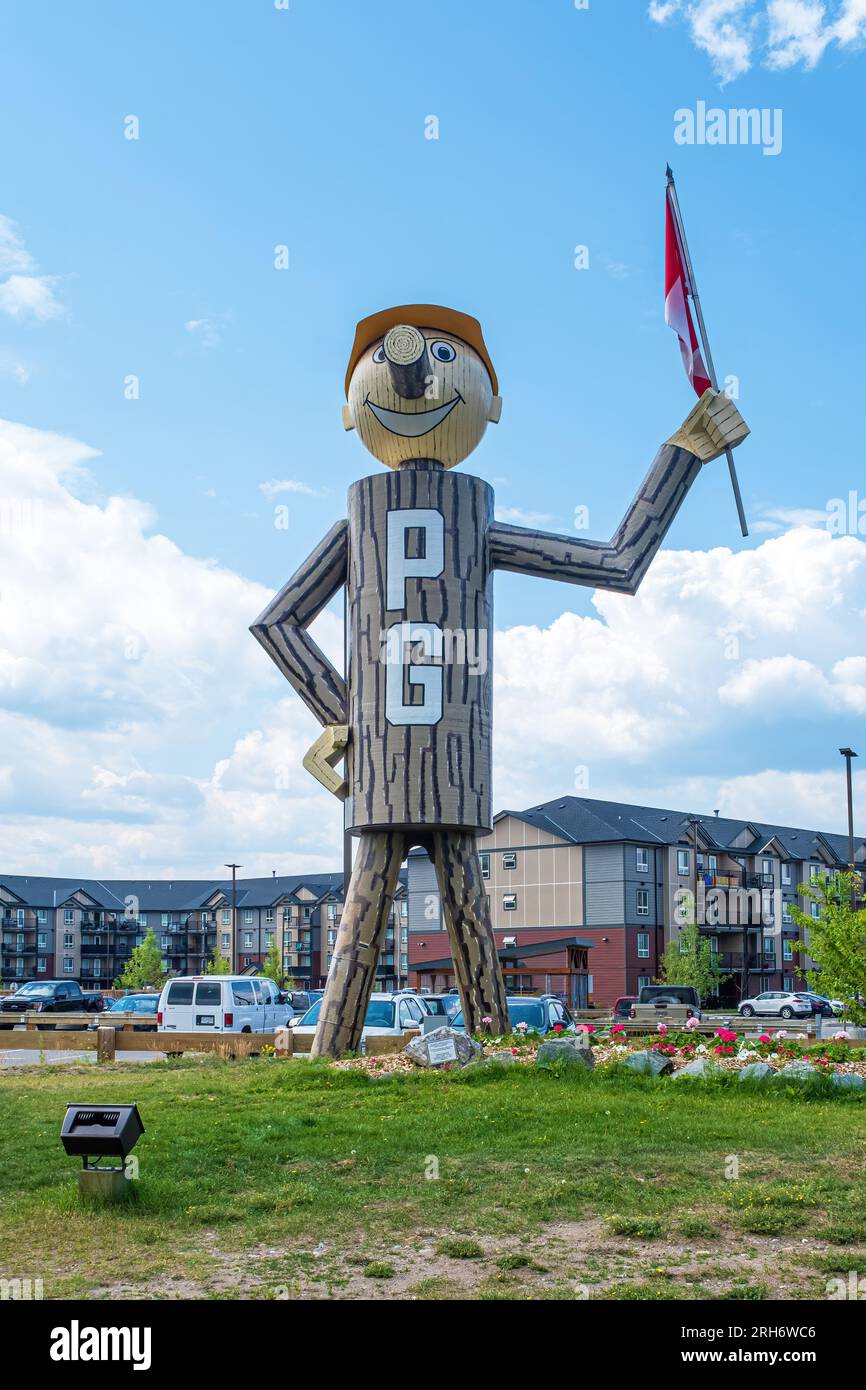 Mr. PG ist ein Denkmal und das offizielle Maskottchen für die Stadt von Prinz George British Columbia. Er ist ein Symbol für die Bedeutung des Holzes und der Foren Stockfoto