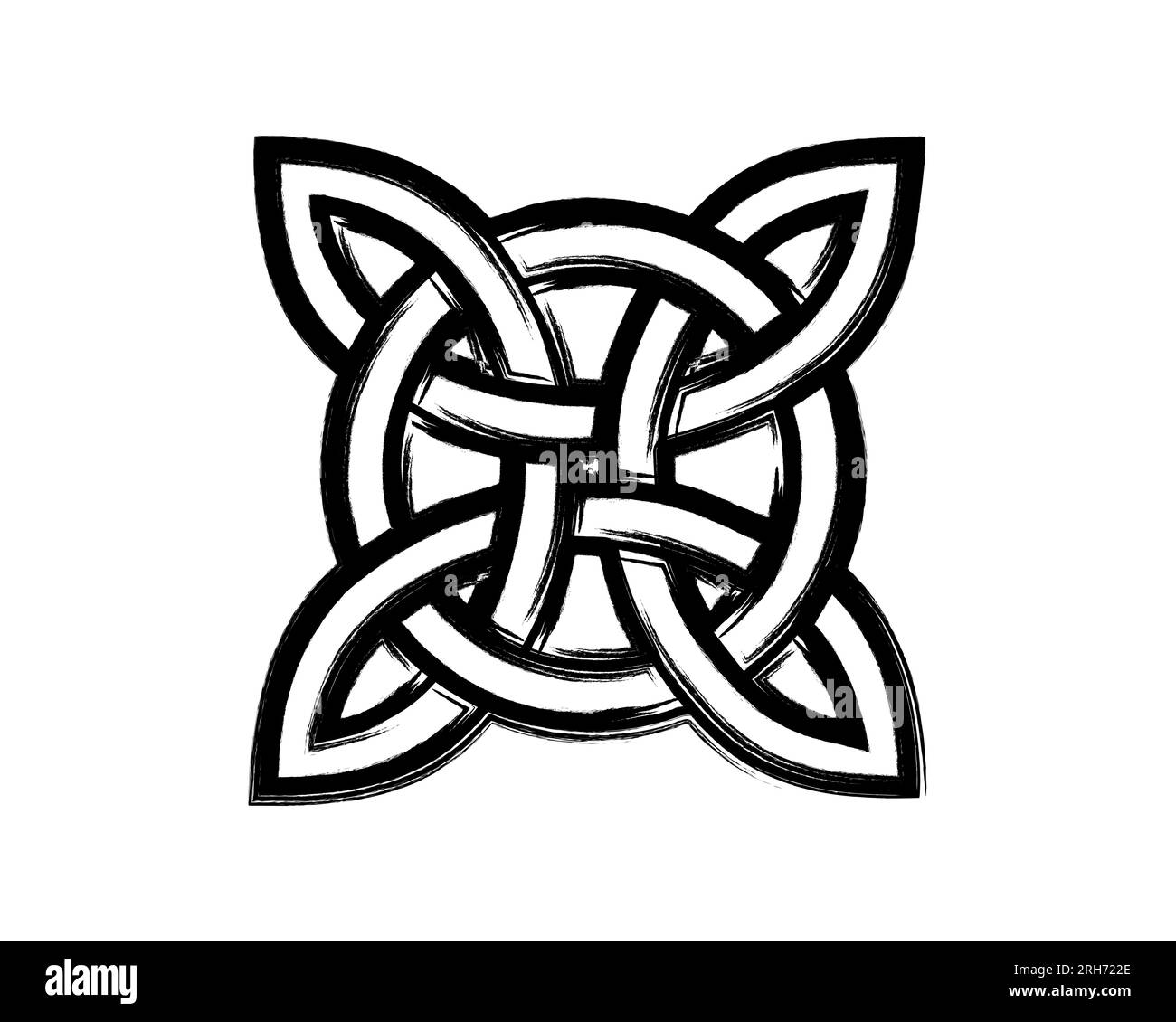 Der Hexenknoten, das Wicca-Symbol, die Macht der vier Elemente, Pinselstriche, Grunge-Vektor-Grafik, isoliert auf weißem Hintergrund Stock Vektor