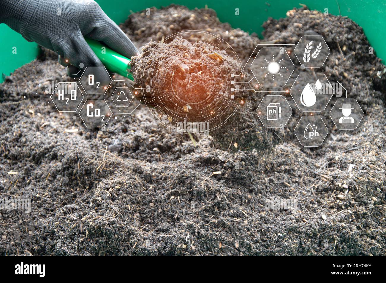 Bodenmischungskonzepte und Bodennährstoffanalyse. Intelligente Landwirtschaft Stockfoto