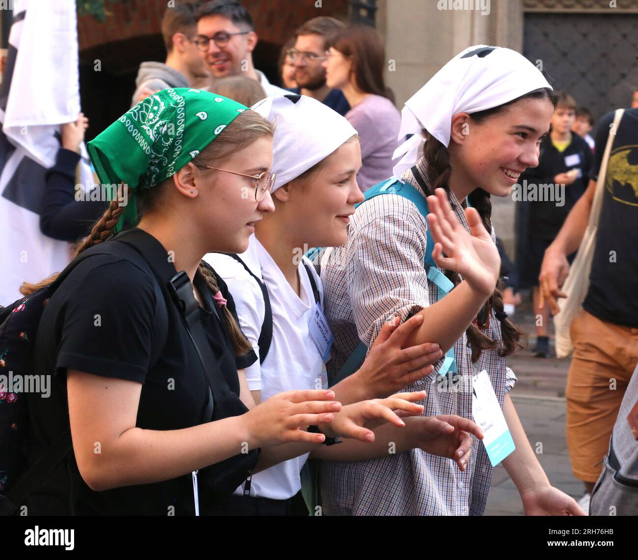 Krakau. Krakau. Polen. Beginn der jährlichen Wanderpilgerfahrt nach Jasna Gora in Czestochowa, dem Heiligtum der Schwarzen Madonna. Stockfoto