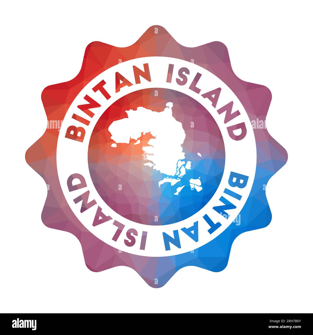 Bintan Island Low Poly Logo. Farbenfrohes Logo für Steigungen im geometrischen Stil. Mehrfarbiges polygonales abgerundetes Schild mit Karte für Ihre inf Stock Vektor