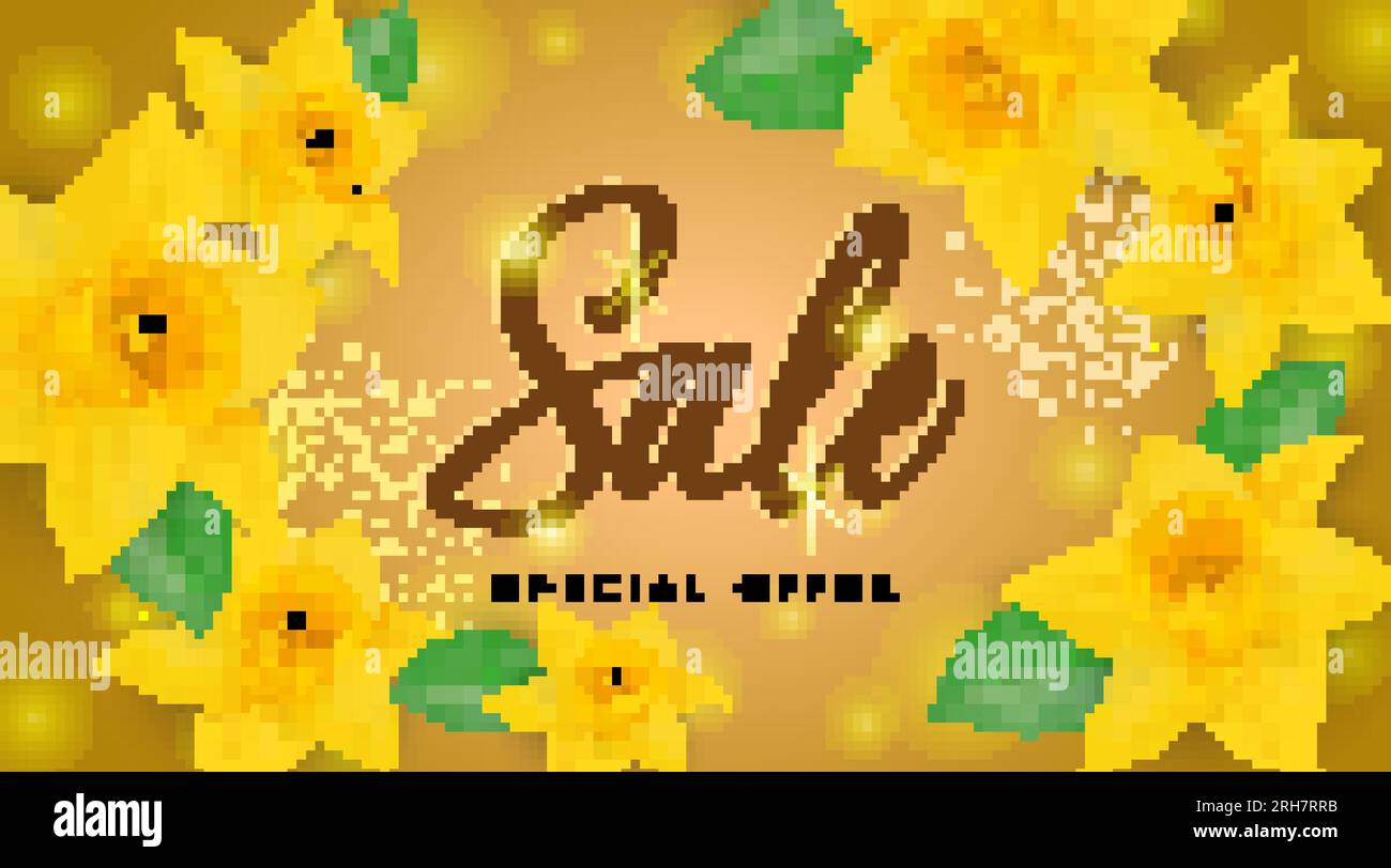 Sale Special Offer-Schriftzug mit Narzissen Stock Vektor