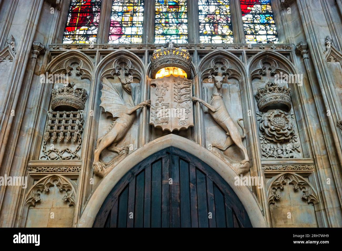 Wappen in der King's College Chapel in Cambridge, England, Großbritannien Stockfoto