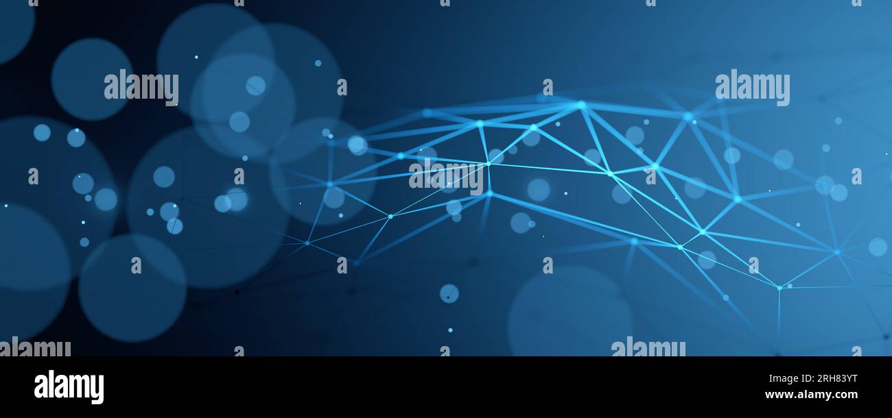 Neuronales Netzwerk. Soziales Netzwerk. Big Data. Blockchain-Technologie. Hintergrund der Netzwerkstruktur. Künstliche Intelligenz. Maschinelles Lernen. Daten-Backgro Stockfoto