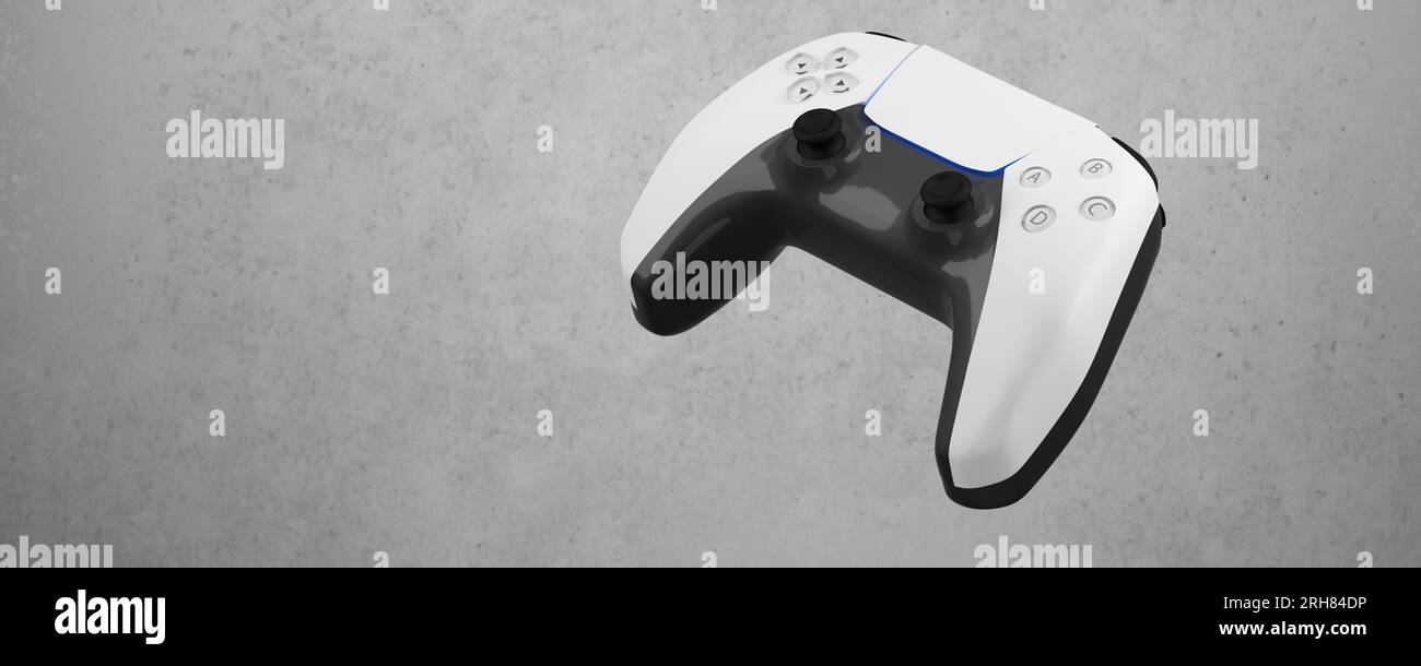 Gamemad für eSports. Gamepad mit technologischem Hintergrund. Videospiel-Konzept. Gamepad auf Betonhintergrund und leerer Raum für Design. 3D r Stockfoto