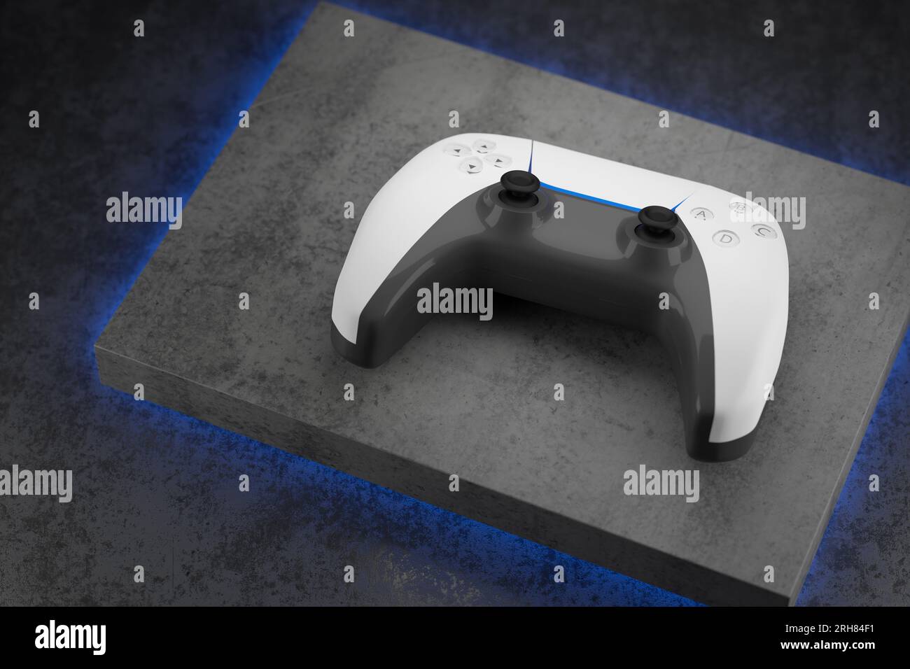 Videospiel-Konzept. Gamemad für eSports. Gamepad mit technologischem Hintergrund. Gamepad auf Betonhintergrund und leerer Raum für Design. 3D r Stockfoto