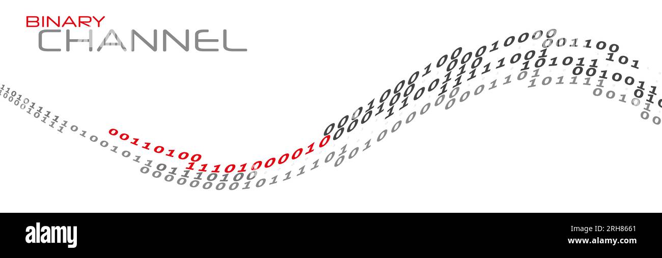 Binärer Kanal mit schwarzen und roten Einsen und Nullen. Digitaler Datenfluss. Vektorgrafiken Stock Vektor