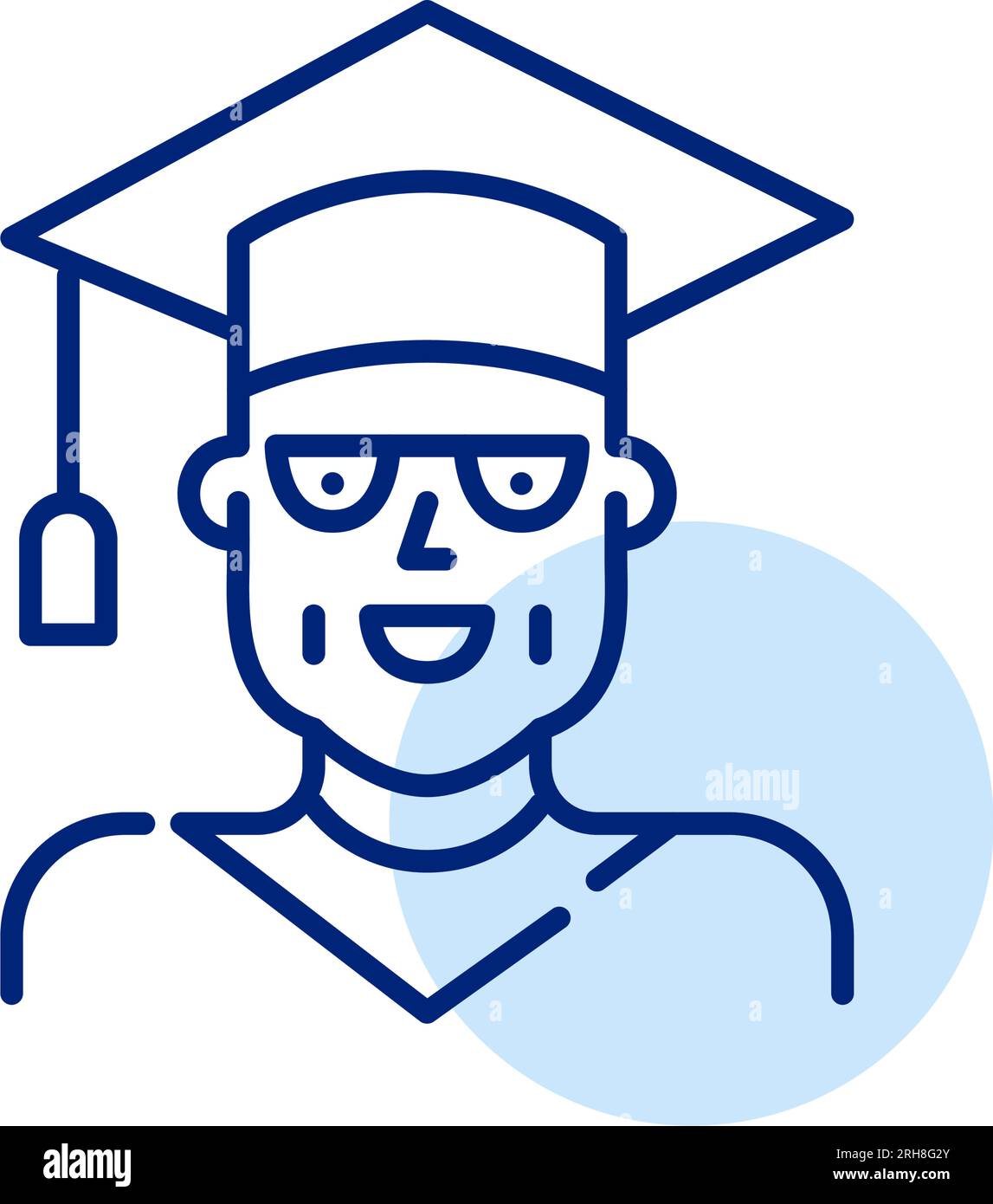 Student mittleren Alters mit Hochschulabschluss. Mit Mörtel und Kleid. Hochschulbildung für ältere Erwachsene. Pixelgenau Stock Vektor