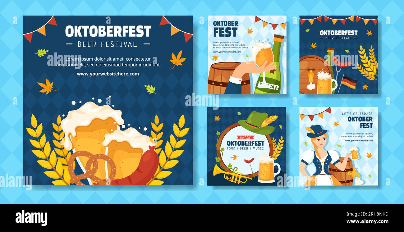 Oktoberfest Beer Festival Social Media Post Flat Cartoon Handgezeichnete Vorlagen Hintergrund Illustration Stock Vektor