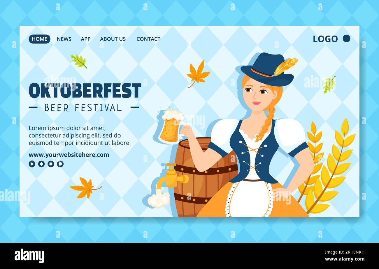 Oktoberfest Beer Festival Social Media Landing Page Cartoon Handgezeichnete Vorlagen Hintergrunddarstellung Stock Vektor