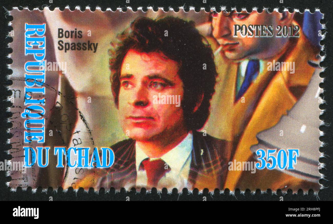 TSCHAD - UM 2012: Stempel gedruckt von Tschad, zeigt Boris Spassky, um 2012 Stockfoto