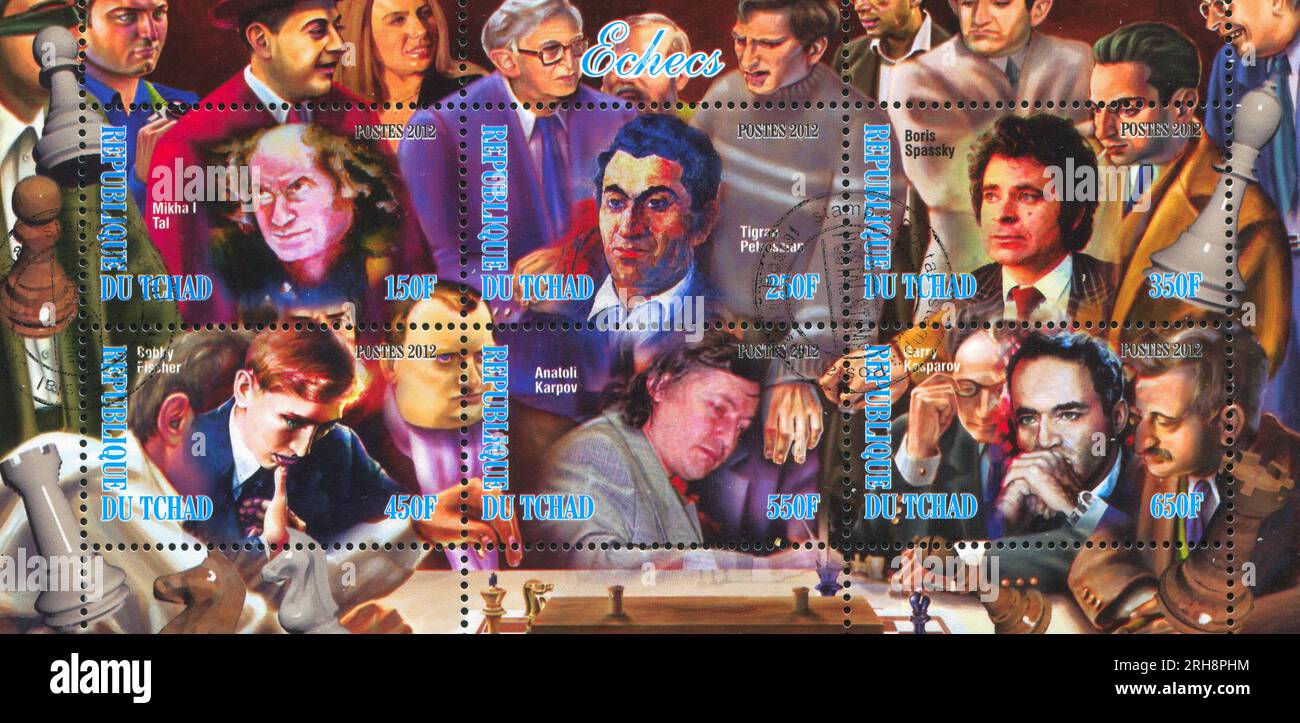 TSCHAD - UM 2012: Stempel gedruckt von Tschad, zeigt Schachmann, um 2012 Stockfoto