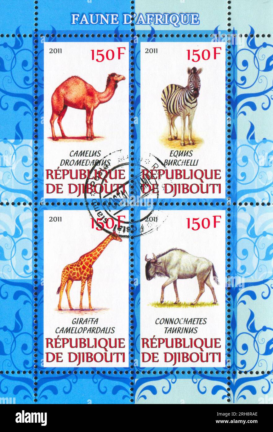 DSCHIBUTI - UM 2011: Stempel gedruckt von Dschibuti, zeigt Quagga, um 2011 Stockfoto