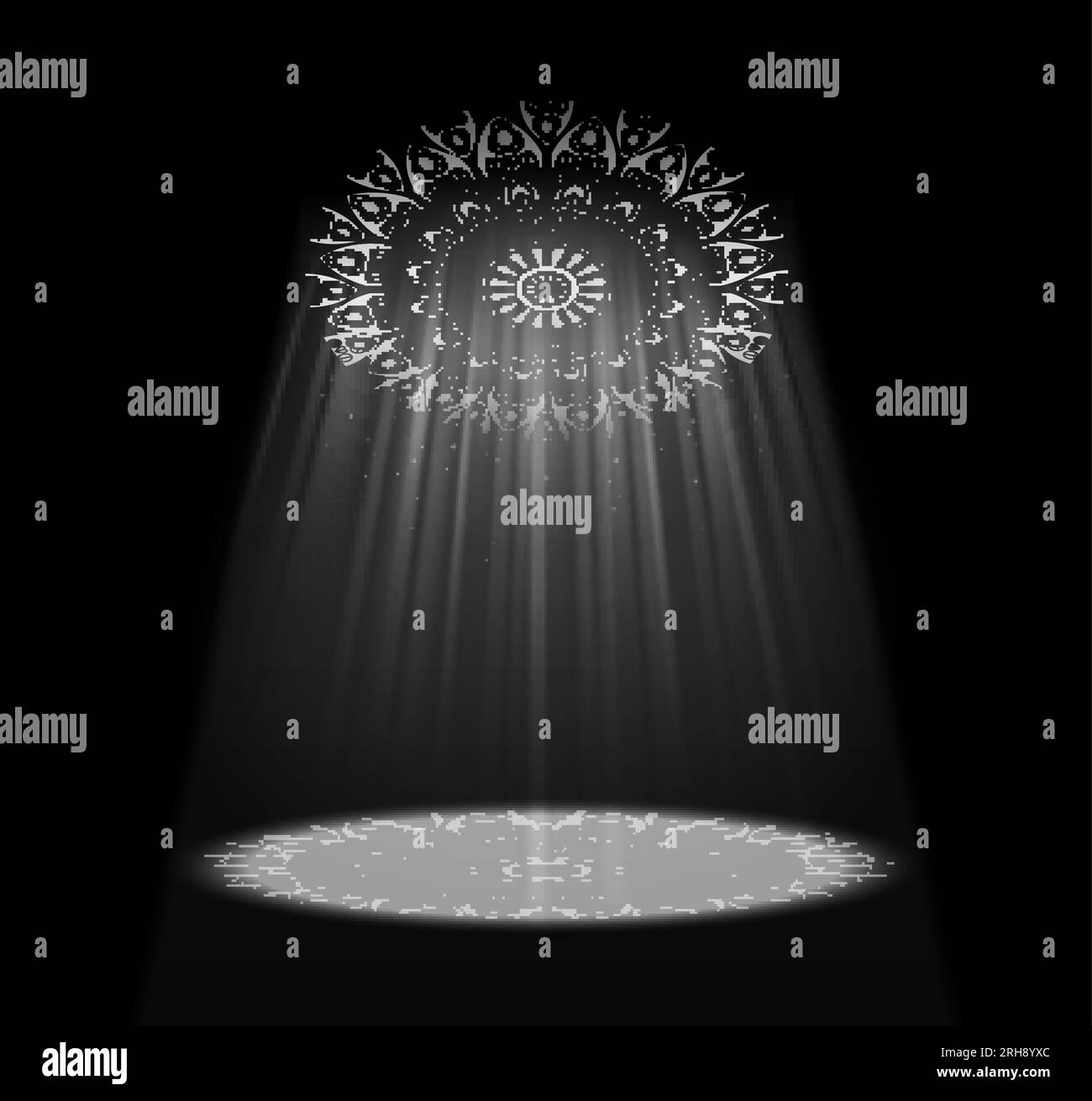 Buntglasmosaik Kirche Tempel Kathedrale Fenster Lichtkomposition mit kunstvollen Dachlichtern und Bodenreflexionsvektordarstellung Stock Vektor