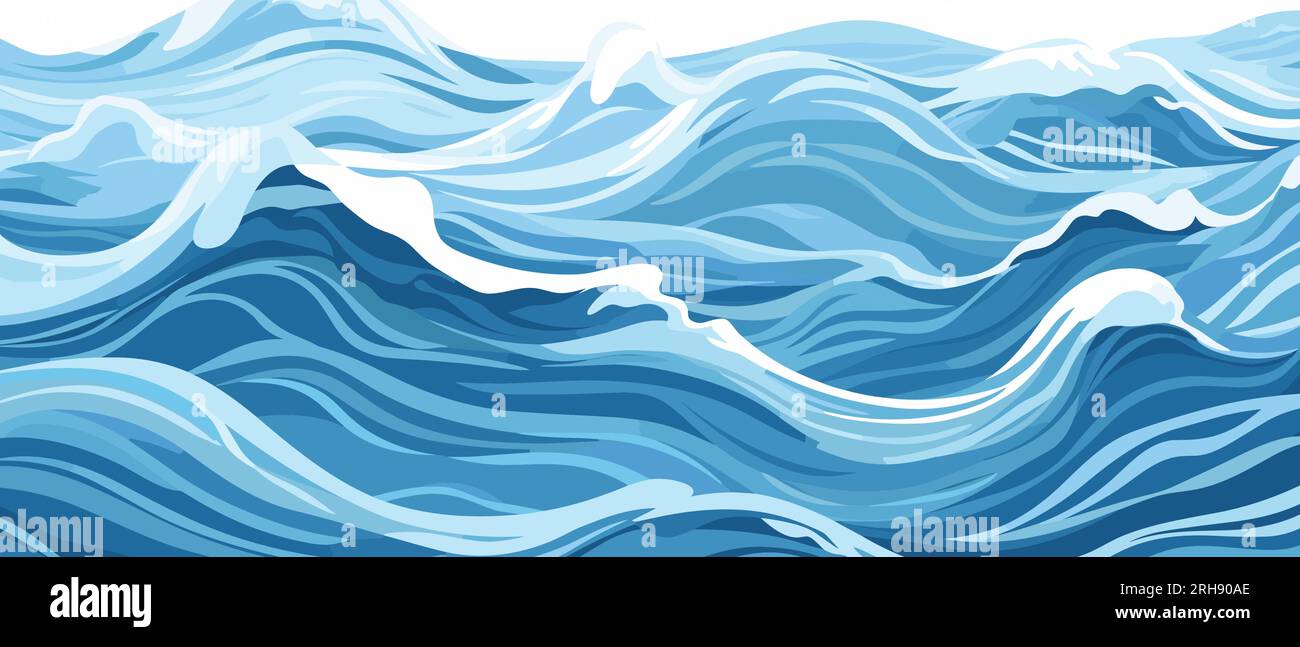Blaue Wellen und Wasserspritzer Wellen flache Oberfläche Vektordarstellung. Das Meer oder der Fluss spritzt den Hintergrund des Wassers. Eine unruhige Oberfläche Stock Vektor