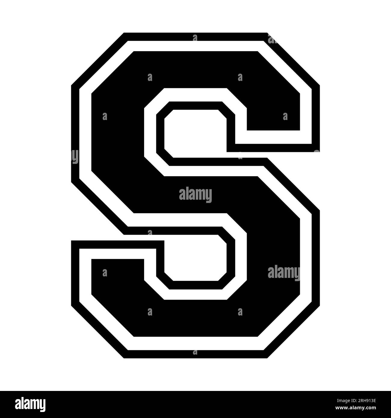 Schriftart für College-Sporttrikots auf weißem Hintergrund. Isolierte Darstellung. Stockfoto