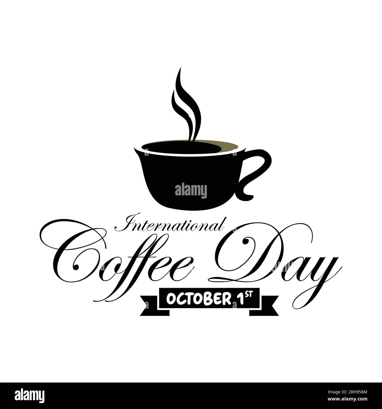 Zitat zum Internationalen Kaffeetag. Handgezeichnetes Vektorlogo mit Schriftzug und Tasse Kaffee auf weißem Hintergrund. Abbildung mit Schriftzug f Stock Vektor